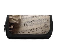 HETVBNS - Extra Large Sheet Music Pencil Case, Double Layer Zipper Portable Cosmetic Bags for Travel, Office Stationery Organizer for Women Men