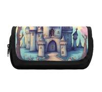 HETVBNS Fairytale Castle Pencil Case Extra Large, Double Layer Pencil Pouch with Zipper, Portable Cosmetic Bags for Travel, Office Stationery Organizer for Women Men