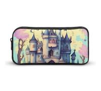 HETVBNS Fairytale Castle Pencil Case Large Capacity, Durable Pencil Pouch Portable Small Cosmetic Bag with Metal Zipper, Simple Makeup Pouch Aesthetic Toiletry Bag for Travel Office