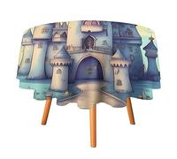 HETVBNS - Fairytale Castle Tablecloth, Wrinkle and Stain Resistant Polyester Round Tablecloth 60 x 60 Inch, Elegant Decor for Dining, Party, Patio