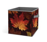 HETVBNS Fall Autumn Leaves Storage Bins 10.6 Inch, Oxford Fabric Foldable Storage Cube Organizer Basket with Handles, Fabric Bins for Closet Shelves, Toys, Clothes, Books, Bedroom
