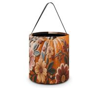 HETVBNS Fall Pumpkin Ethic Boho Floral Candy Bag Halloween Trick Or Treat Bucket 7.9x8.3in, Reusable Gift Bags for Party Holiday Wedding