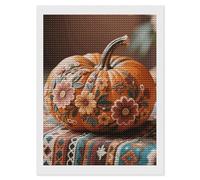 HETVBNS Fall Pumpkin Ethic Boho Floral Diamond Painting Kits for Adults, Full Round Drill DIY Diamond Art for Beginners, 5D Gem Art and Crafts for Home Wall Decor 12"x16"