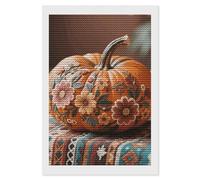 HETVBNS Fall Pumpkin Ethic Boho Floral Diamond Painting Kits for Adults, Full Round Drill DIY Diamond Art for Beginners, 5D Gem Art and Crafts for Home Wall Decor 8"x12"