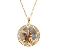 HETVBNS - Fall Squirrel Necklace, Round Alloy Pendant with Diamond, Elegant Pendant Necklace for Women Men, Una talla, Metal, Alloy.