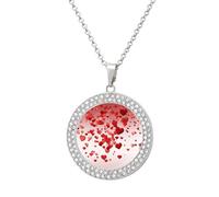HETVBNS - Fallen red hearts necklace, round alloy pendant with diamond, elegant pendant necklace for women men, Una talla, Metal, Alloy.