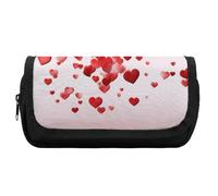 HETVBNS Falling Red Hearts Pencil Case Extra Large, Double Layer Pencil Pouch with Zipper, Portable Cosmetic Bags for Travel, Office Stationery Organizer for Women Men