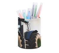 HETVBNS Farm Tractor Pen Holder for Desk PU Leather Round Desk Organizer Multifunctional Makeup Brush Storage Aesthetic Desktop Supplies Stylish Pencil Holder for Office & Home