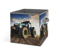 HETVBNS Farm Tractor Storage Bins 10.6 Inch, Oxford Fabric Foldable Storage Cube Organizer Basket with Handles, Fabric Bins for Closet Shelves, Toys, Clothes, Books, Bedroom