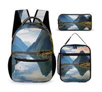 HETVBNS Fiordland National Park Backpack Set 3 Piece, Durable Backpack Insulated Lunch Bag Portable Pencil Case for Men Women