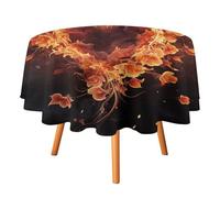 HETVBNS - Fire and Heart Flower Tablecloth, Wrinkle and Stain Resistant Round Polyester Tablecloth 70 x 70 Inch, Elegant Decor for Dining, Party, Patio