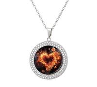 HETVBNS - Fire Flower and Heart Necklace, Alloy Round Pendant with Diamond, Elegant Pendant Necklace for Women Men, Una talla, Metal, Alloy.