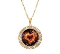 HETVBNS - Fire Flower and Heart Necklace, Alloy Round Pendant with Diamond, Elegant Pendant Necklace for Women Men, Una talla, Metal, Alloy.