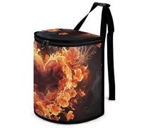 HETVBNS Fire Flowers and Heart Car Trash Can with Lid, Leakproof Hanging Automotive Trash Bin, Waterproof Garbage Storage Bag for Vehicles, RV, Bathroom, Office