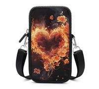 HETVBNS Fire Flowers And Heart Cell Phone Bag with Detachable Strap, Aesthetic Mini Sling Bag Small Crossbody Bag for Phone