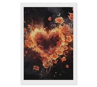 HETVBNS Fire Flowers and Heart Diamond Painting Kits for Adults, Full Round Drill DIY Diamond Art for Beginners, 5D Gem Art and Crafts for Home Wall Decor 8"x12"