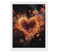 HETVBNS Fire Flowers and Heart Diamond Painting Kits for Adults, Full Round Drill DIY Diamond Art for Beginners, 5D Gem Art and Crafts for Home Wall Decor 12"x16"