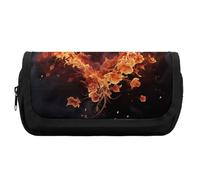HETVBNS Fire Flowers And Heart Pencil Case Extra Large, Double Layer Pencil Pouch with Zipper, Portable Cosmetic Bags for Travel, Office Stationery Organizer for Women Men