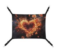 HETVBNS Fire Flowers and Heart Pet Hammock for Cats & Dogs, Soft Breathable Canvas Hanging Hammock with Adjustable Straps, Comfortable & Durable Hanging Bed for Small to Medium Pets