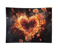 HETVBNS Fire Flowers And Heart Tapestry Wall Hanging - 30"x40" Aesthetic Tapestries Soft Polyester Wall Art Decor Large Tapestry for Bedroom Living Room Dorm Backdrop, Hanging Kit Included