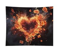 HETVBNS Fire Flowers And Heart Tapestry Wall Hanging - 50"x60" Aesthetic Tapestries Soft Polyester Wall Art Decor Large Tapestry for Bedroom Living Room Dorm Backdrop, Hanging Kit Included
