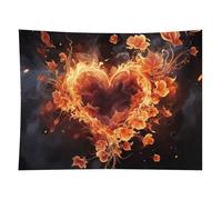 HETVBNS Fire Flowers And Heart Tapestry Wall Hanging - 60"x80" Aesthetic Tapestries Soft Polyester Wall Art Decor Large Tapestry for Bedroom Living Room Dorm Backdrop, Hanging Kit Included