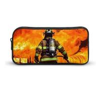 HETVBNS Firefighter Fireman Flame Pencil Case Large Capacity, Durable Pencil Pouch Portable Small Cosmetic Bag with Metal Zipper, Simple Makeup Pouch Aesthetic Toiletry Bag for Travel Office