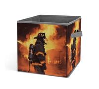 HETVBNS Firefighter Fireman Flame Storage Bins 10.6 Inch, Oxford Fabric Foldable Storage Cube Organizer Basket with Handles, Fabric Bins for Closet Shelves, Toys, Clothes, Books, Bedroom