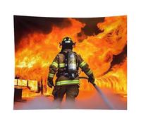 HETVBNS Firefighter Fireman Flame Tapestry Wall Hanging - 50"x60" Aesthetic Tapestries Soft Polyester Wall Art Decor Large Tapestry for Bedroom Living Room Dorm Backdrop, Hanging Kit Included