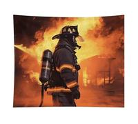 HETVBNS Firefighter Fireman Flame Tapestry Wall Hanging - 50"x60" Aesthetic Tapestries Soft Polyester Wall Art Decor Large Tapestry for Bedroom Living Room Dorm Backdrop, Hanging Kit Included