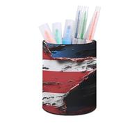 HETVBNS Flag Stars Pen Holder for Desk PU Leather Round Desk Organizer Multifunctional Makeup Brush Storage Aesthetic Desktop Supplies Stylish Pencil Holder for Office & Home