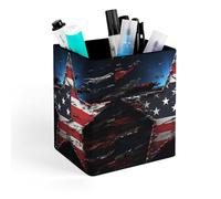 HETVBNS Flag Stars Pen Holder for Desk - PU Leather Square Desk Organizer Travel Makeup Brush Storage Stylish Pencil Holder Desktop Stationery Organizer for Office & Home