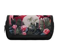 HETVBNS Flamingo Birds on Background Pencil Case Extra Large, Double Layer Pencil Pouch with Zipper, Portable Cosmetic Bags for Travel, Office Stationery Organizer for Women Men
