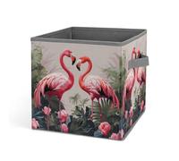 HETVBNS Flamingo Birds on Background Storage Bins 10.6 Inch, Oxford Fabric Foldable Storage Cube Organizer Basket with Handles, Fabric Bins for Closet Shelves, Toys, Clothes, Books, Bedroom