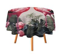 HETVBNS - Flamingo Birds Tablecloth on Background Wrinkle and Stain Resistant Polyester Round Tablecloth 60 x 60 Inch Elegant Decor for Dinner Party Patio