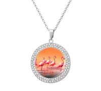 HETVBNS - Flamingo Pendant Necklace, Round Alloy with Diamond, Elegant Pendant Necklace for Women Men, Una talla, Metal, Alloy.