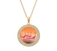 HETVBNS - Flamingo Pendant Necklace, Round Alloy with Diamond, Elegant Pendant Necklace for Women Men, Una talla, Metal, Alloy.