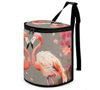 HETVBNS Flamingos and Flowers Car Trash Can with Lid, Leakproof Hanging Automotive Trash Bin, Waterproof Garbage Storage Bag for Vehicles, RV, Bathroom, Office