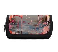 HETVBNS Flamingos And Flowers Pencil Case Extra Large, Double Layer Pencil Pouch with Zipper, Portable Cosmetic Bags for Travel, Office Stationery Organizer for Women Men