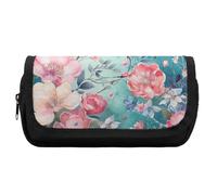 HETVBNS Flower And Bird Style Pencil Case Extra Large, Double Layer Pencil Pouch with Zipper, Portable Cosmetic Bags for Travel, Office Stationery Organizer for Women Men