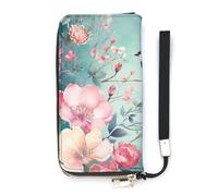 HETVBNS Flower And Bird Style Wallet, Elegant Wristlet Wallet with Multi-Card Slots, PU Leather Long Purse for Women, Men