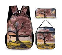 HETVBNS Flower And Tree Backpack Set 3 Piece, Durable Backpack Insulated Lunch Bag Portable Pencil Case for Men Women