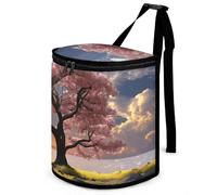 HETVBNS Flower and Tree Car Trash Can with Lid, Leakproof Hanging Automotive Trash Bin, Waterproof Garbage Storage Bag for Vehicles, RV, Bathroom, Office
