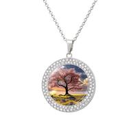 HETVBNS - Flower and Tree Necklace, Round Alloy Pendant with Diamond, Elegant Pendant Necklace for Women Men, Una talla, Metal, Alloy.