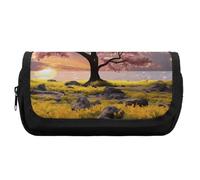 HETVBNS Flower And Tree Pencil Case Extra Large, Double Layer Pencil Pouch with Zipper, Portable Cosmetic Bags for Travel, Office Stationery Organizer for Women Men