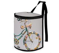 HETVBNS Flower Bicycle Car Trash Can with Lid, Leakproof Hanging Automotive Trash Bin, Waterproof Garbage Storage Bag for Vehicles, RV, Bathroom, Office