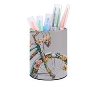 HETVBNS Flower Bicycle Pen Holder for Desk PU Leather Round Desk Organizer Multifunctional Makeup Brush Storage Aesthetic Desktop Supplies Stylish Pencil Holder for Office & Home