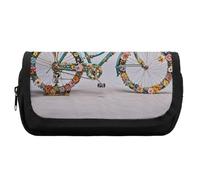 HETVBNS Flower Bicycle Pencil Case Extra Large, Double Layer Pencil Pouch with Zipper, Portable Cosmetic Bags for Travel, Office Stationery Organizer for Women Men