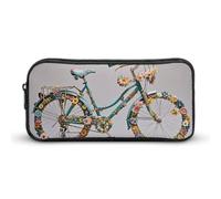 HETVBNS Flower Bicycle Pencil Case Large Capacity, Durable Pencil Pouch Portable Small Cosmetic Bag with Metal Zipper, Simple Makeup Pouch Aesthetic Toiletry Bag for Travel Office