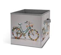 HETVBNS Flower Bicycle Storage Bins 10.6 Inch, Oxford Fabric Foldable Storage Cube Organizer Basket with Handles, Fabric Bins for Closet Shelves, Toys, Clothes, Books, Bedroom
